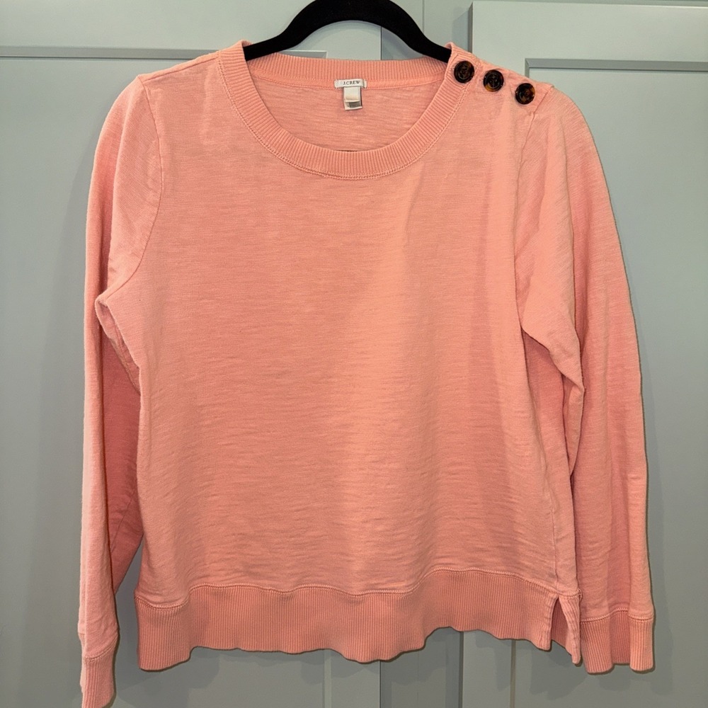 J. Crew Womens Button Shoulder Long Sleeve Top Peach Lightweight Pullover Size M